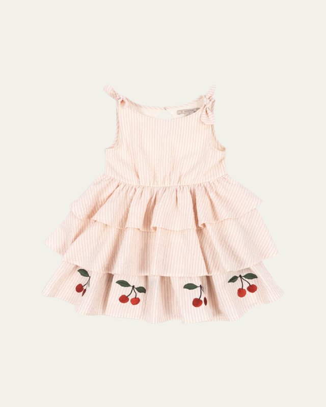 Girl's Ellie Cherry Embroidered Layered Dress, Size 2-10